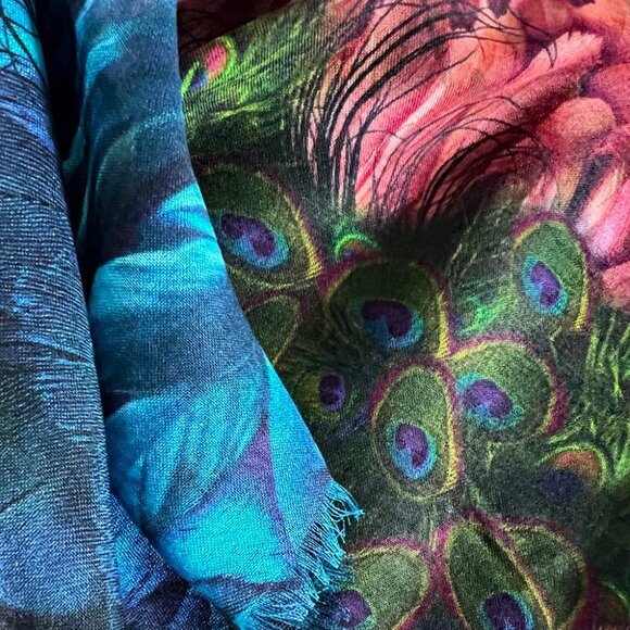 Peacock Feathers Parade Long Scarf Shawl Wrap - Picture 7 of 11